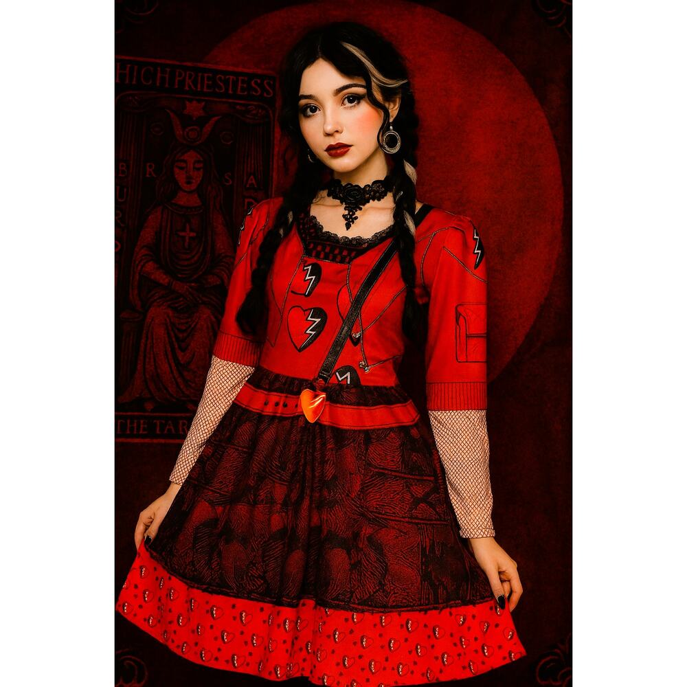 AmzBarley Girl's Whimsygoth Valentine Dress Red Black Costume Size 150 (10-12)